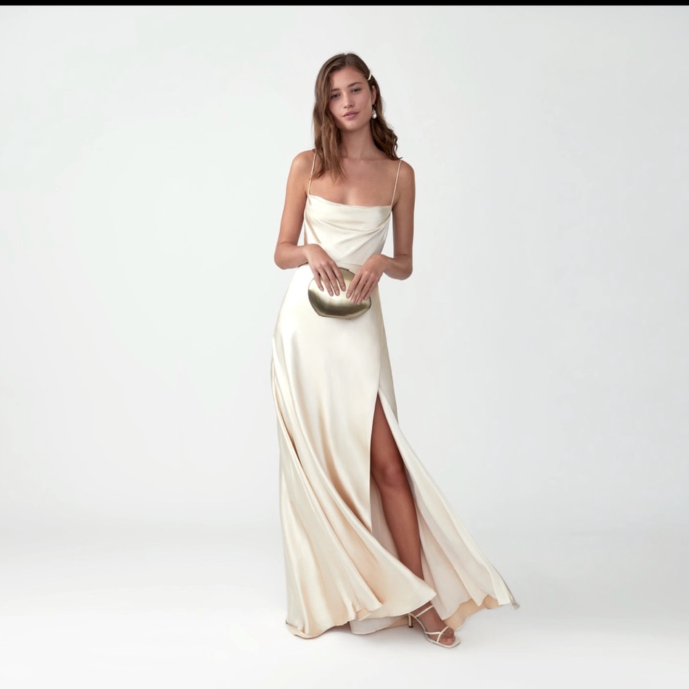 NWT Fame and Partners Strappy Draped Gown Ivory
